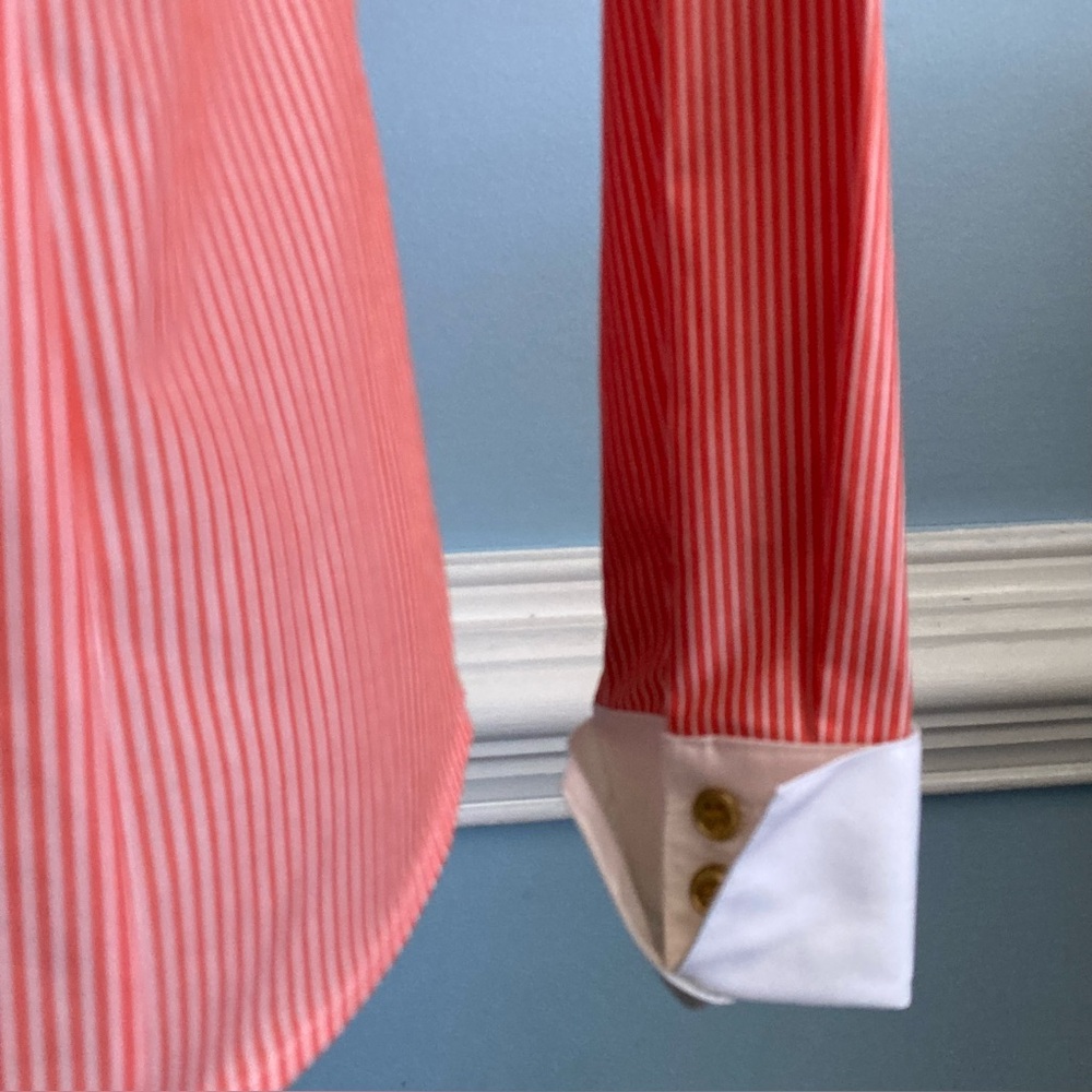 Jones New York Collection Pinstripe French Cuff Button-Down Red White Medium - Picture 9 of 12